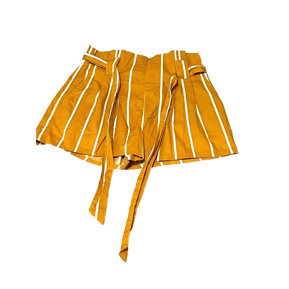 Kiss & Cry Striped Paperbag Waist Shorts Mustard Yellow Belted High Rise‎ Small